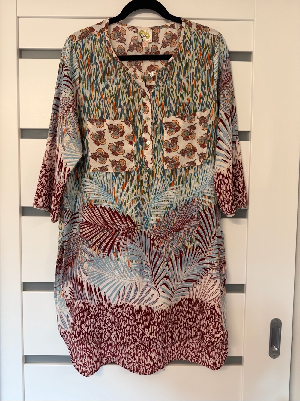 fig and flower Multicolor Boho Palm & Floral Tunic in Red, Blue, Cream